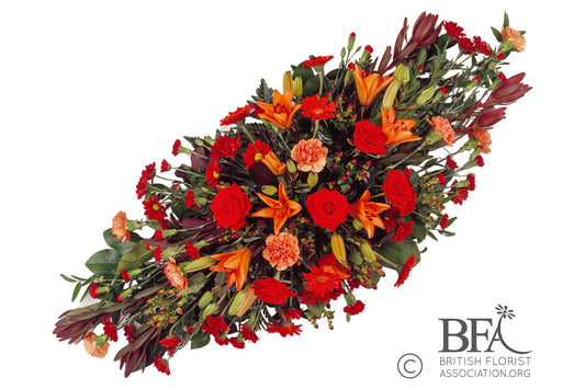 Orange & Red Casket Spray